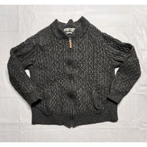 Aran Crafts Merino Wool Gray Cable Knit Full Zip Sweater Size Large Ireland Made